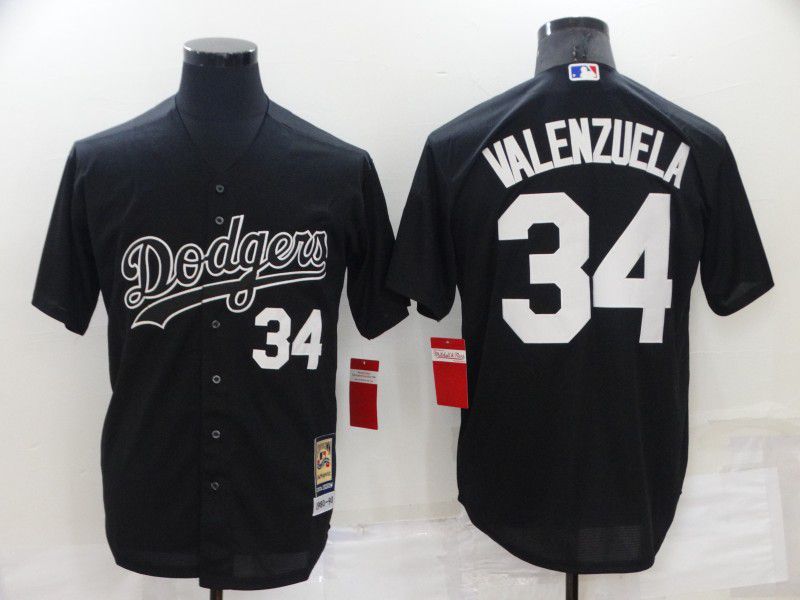 Men Los Angeles Dodgers #34 Valenzuela Black Throwback 2022 MLB Jerseys